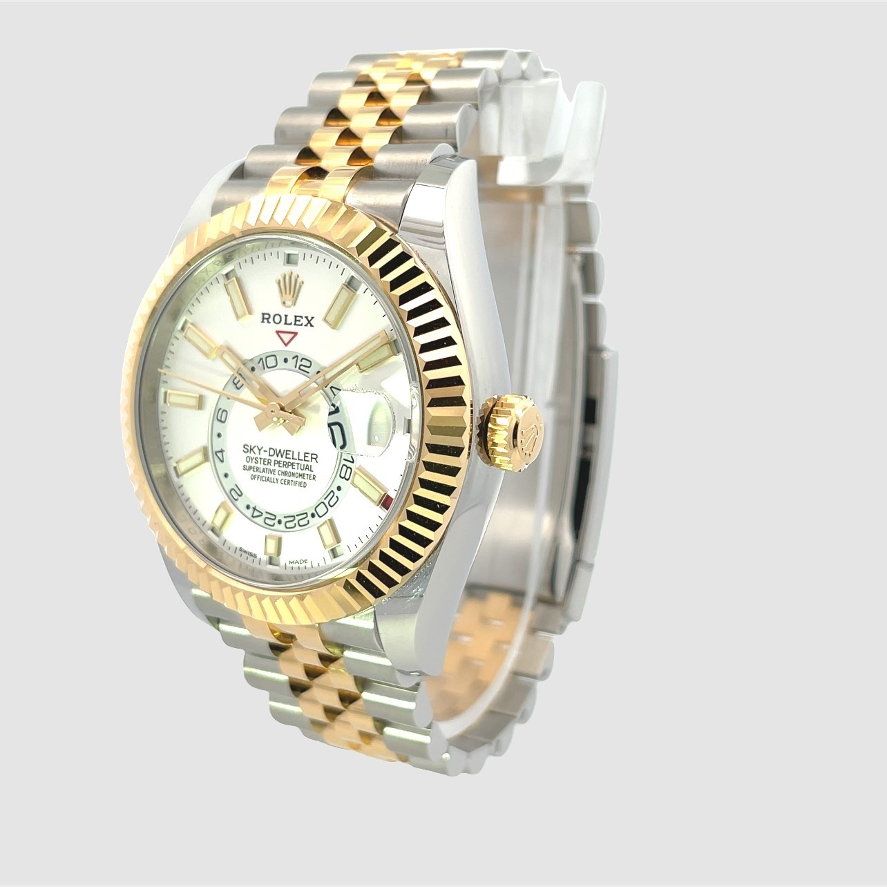 Rolex Sky Dweller Yellow Gold And Stainless Steel White Dial Jubilee Beverly Hills