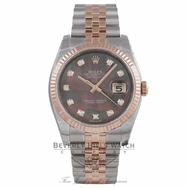 Rolex DateJust 36mm 18k Rose Gold and Stainless Black Mother of Peal ...