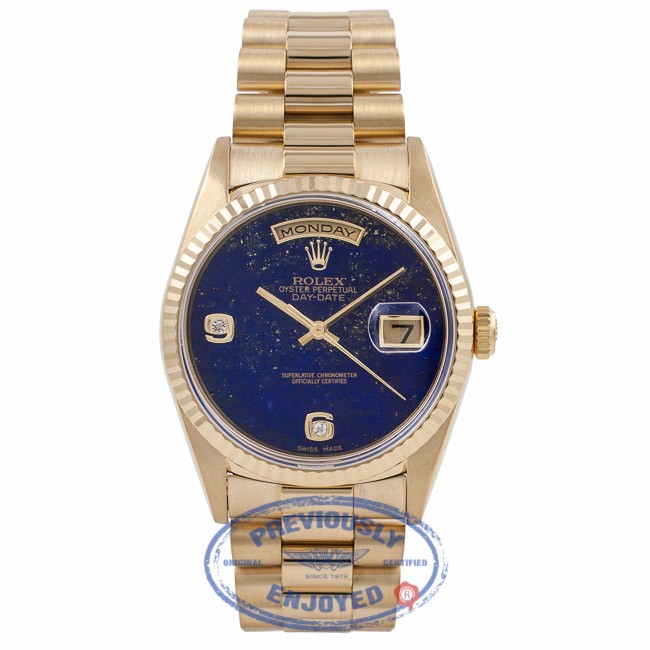 Rolex President 18k Yellow Gold 36MM Lapis Arabic 2 Brilliant Dial